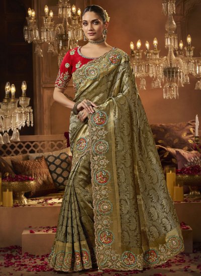 Marvelous Embroidered Silk Green Classic Saree