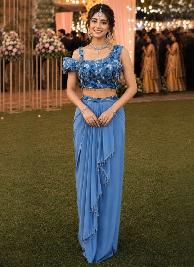 Masterly Aqua Blue Reception Classic Saree