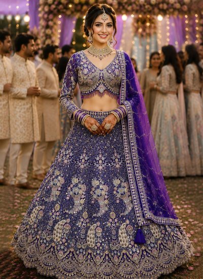 Mesmeric Purple Net Trendy Lehenga Choli