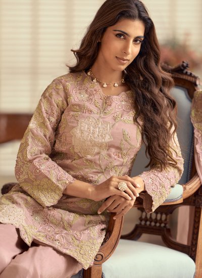 
                            Miraculous Silk Pink Readymade Salwar Kameez