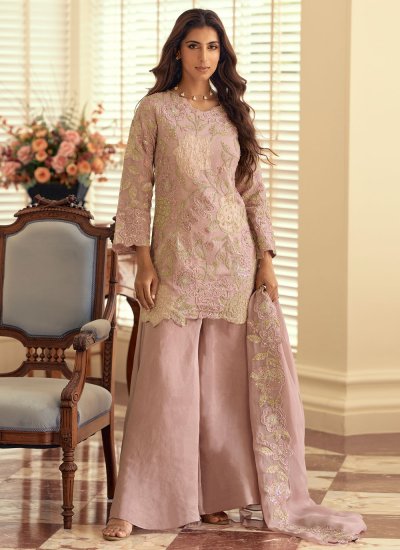 Miraculous Silk Pink Readymade Salwar Kameez