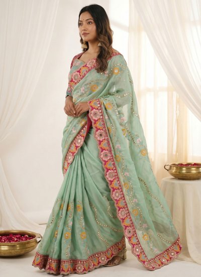 
                            Mirror Rangoli Traditional Saree in Green Colour