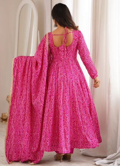 
                            Mirror Rayon Anarkali Salwar Kameez in Pink Colour