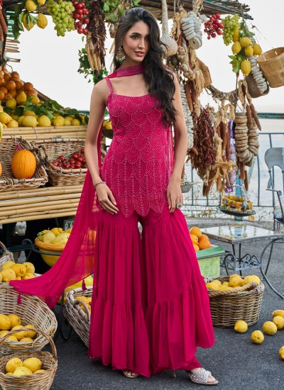 Modern Embroidered Georgette Pink Readymade Salwar Kameez
