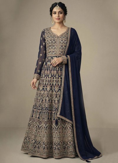 Modern Georgette Embroidered Navy Blue Designer Gown