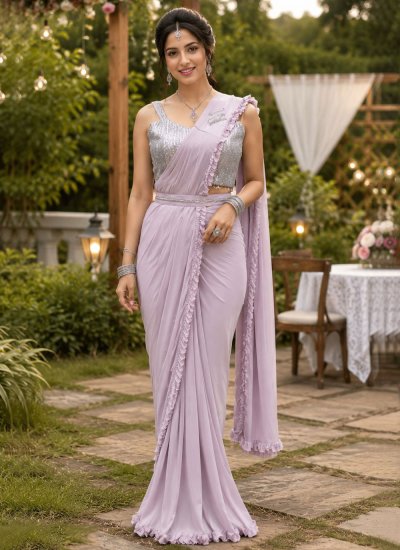 Modern Lavender Ruffle Classic Saree