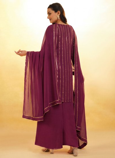
                            Modernistic Zari Georgette Purple Salwar Kameez