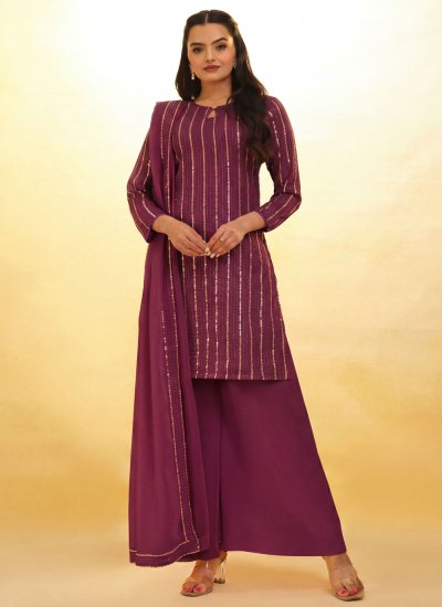 Modernistic Zari Georgette Purple Salwar Kameez