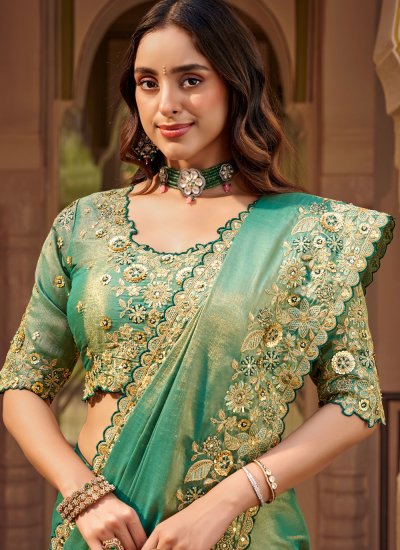 
                            Modest Sea Green Engagement Saree