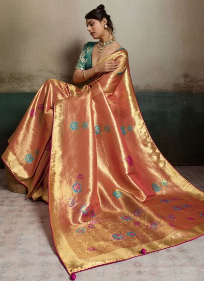 
                            Modish Jacquard Orange Meenakari Contemporary Saree