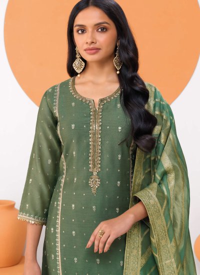 
                            Modish Silk Blend Embroidered Pant Style Suit