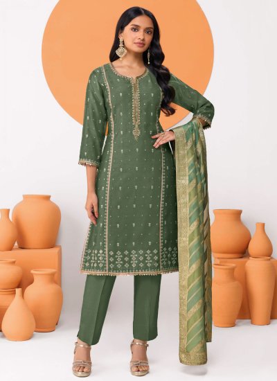 Modish Silk Blend Embroidered Pant Style Suit