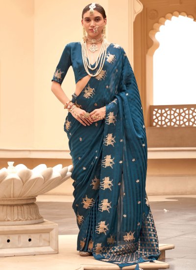 Modish Weaving Satin Silk Rama Traditional Saree