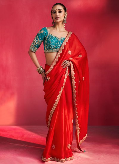 Monumental Fancy Fabric Red Trendy Saree