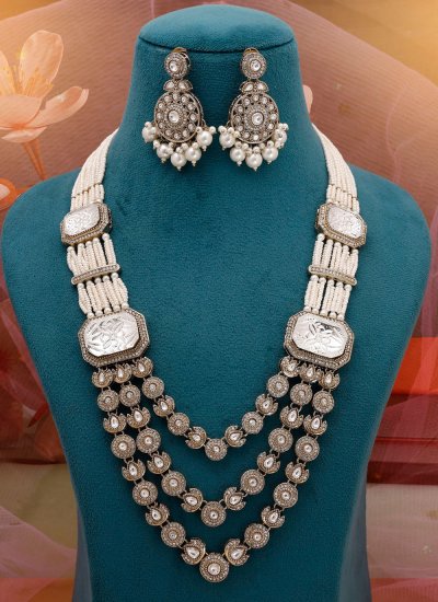 Moti Necklace Set in White Colour