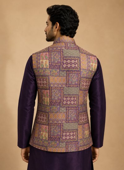 
                            Multi Colour and Wine Festival Silk Kurta Payjama With Jacket