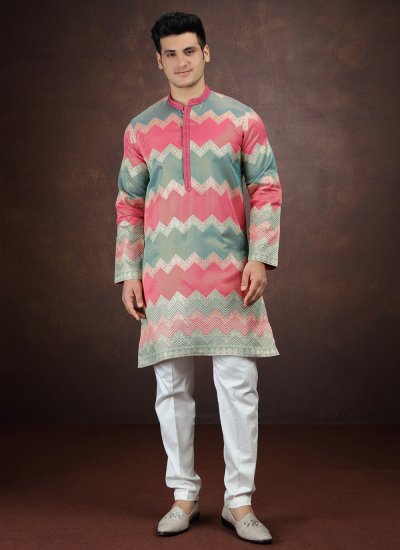 Multi Colour Art Silk Kurta Pyjama