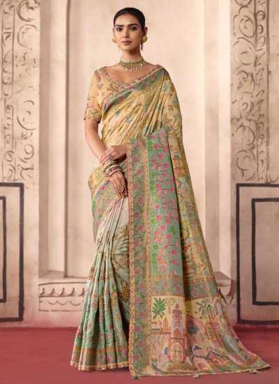 Multi Colour Engagement Silk Trendy Saree