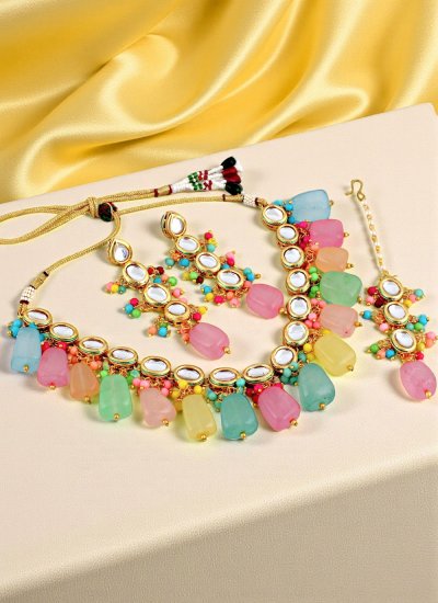 
                            Multi Colour Moti Party Necklace Set