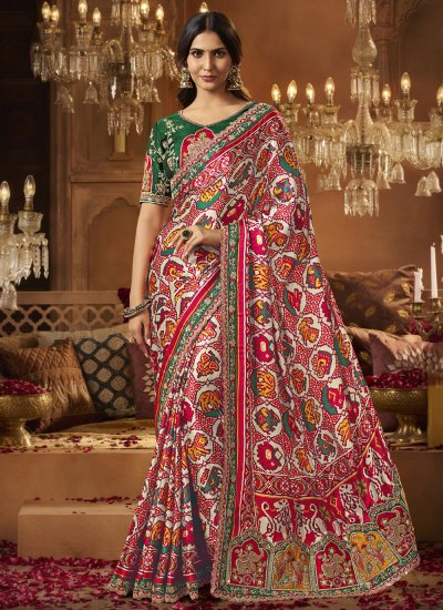Multi Colour Silk Embroidered Saree
