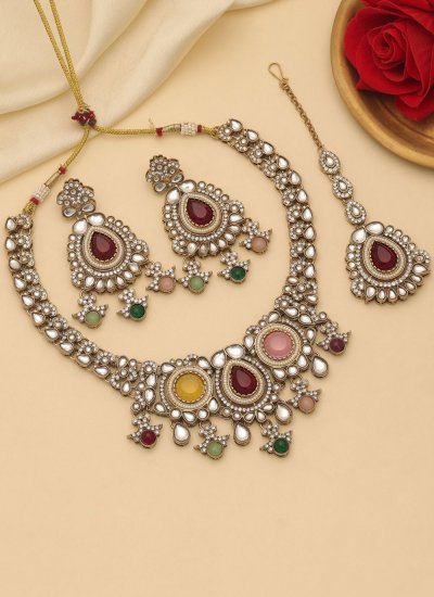 
                            Multi Colour Stone Work Necklace Set