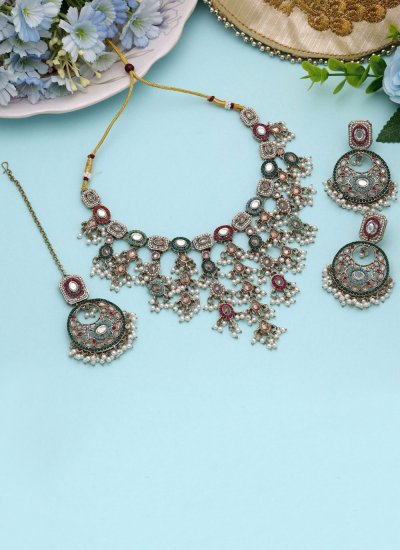 
                            Multi Colour Stone Work Reception Necklace Set