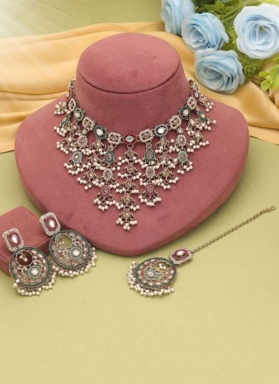 Multi Colour Stone Work Reception Necklace Set