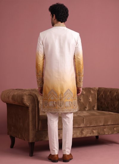 
                            Mustard and White Embroidered Indo Western