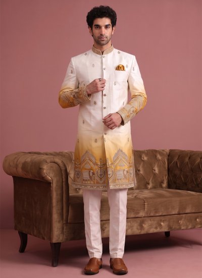 Mustard and White Embroidered Indo Western