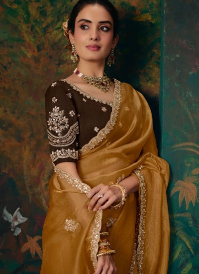 
                            Mustard Border Fancy Fabric Contemporary Saree