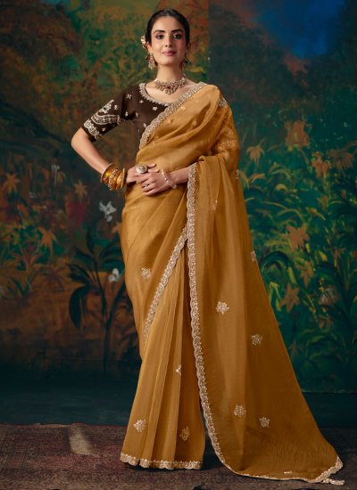 Mustard Border Fancy Fabric Contemporary Saree