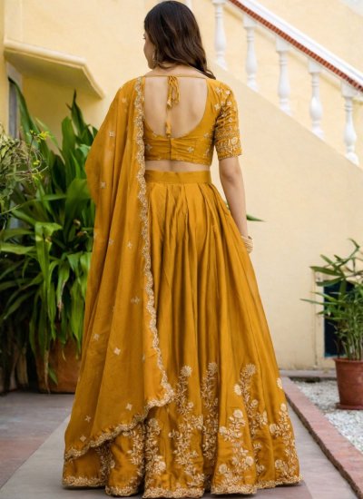 
                            Mustard Ceremonial Silk Designer Lehenga Choli