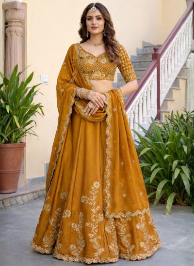 Mustard Ceremonial Silk Designer Lehenga Choli