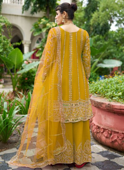 
                            Mustard Embroidered Festival Readymade Salwar Kameez