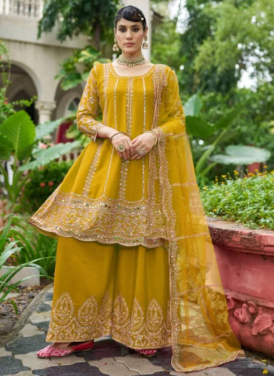 Mustard Embroidered Festival Readymade Salwar Kameez