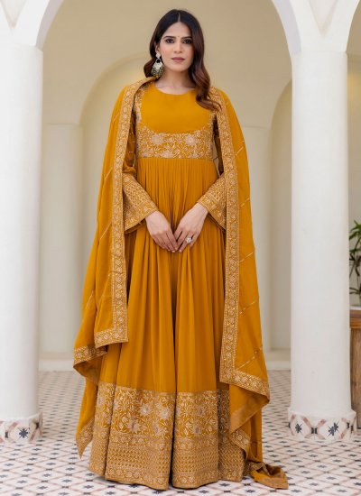Mustard Embroidered Gown 