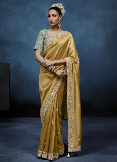 Mustard Fancy Fabric Festival Traditional Saree