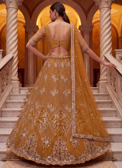 
                            Mustard Net Thread Work Designer Lehenga Choli