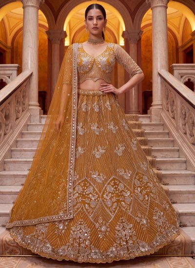 Mustard Net Thread Work Designer Lehenga Choli