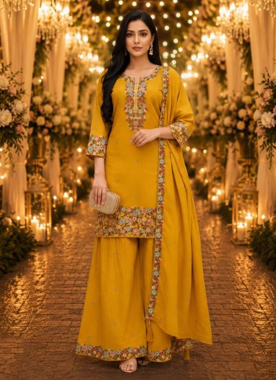 Mustard Shimmer Embroidered Readymade Salwar Kameez