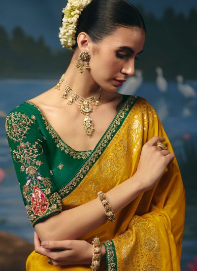 
                            Mustard Silk Contemporary Saree