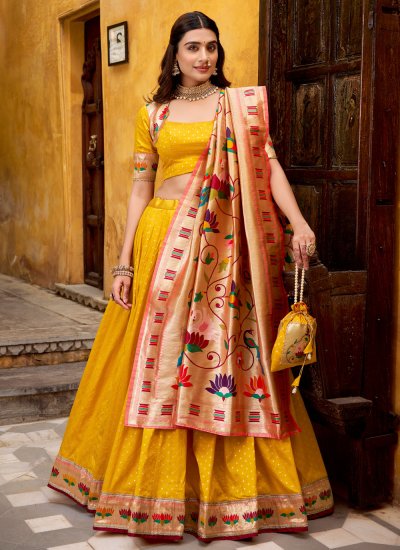 Mustard Weaving Trendy Lehenga Choli
