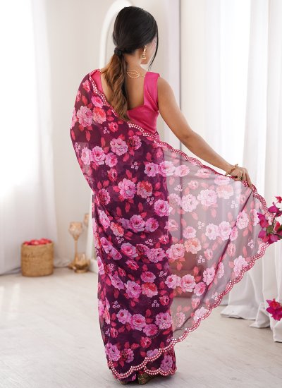 
                            Mystic Georgette Wine Contemporary Saree