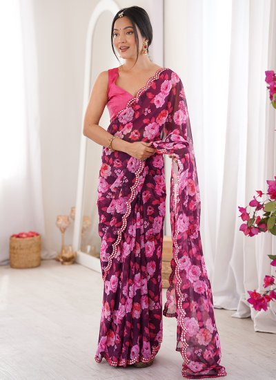 Mystic Georgette Wine Contemporary Saree