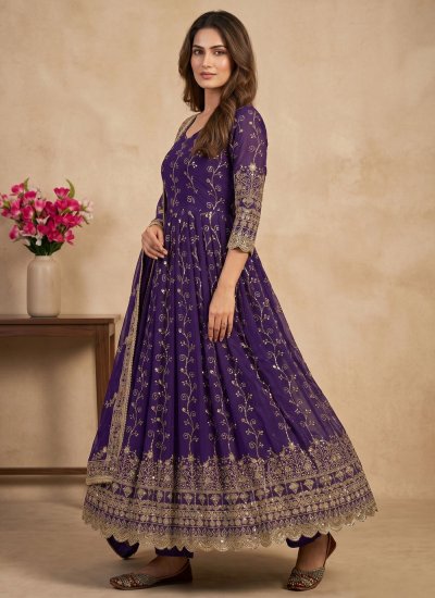 
                            Mystic Purple Embroidered Readymade Salwar Kameez
