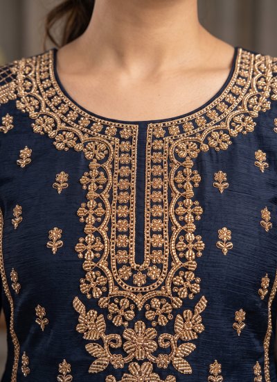 
                            Navy Blue Beads Chinon Salwar Kameez