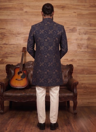 
                            Navy Blue Buttons Indo Western