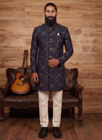 Navy Blue Buttons Indo Western