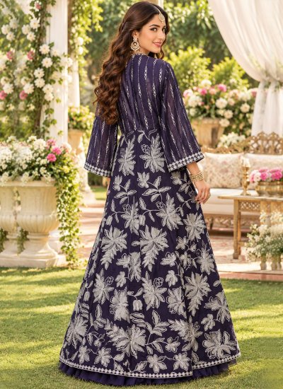 
                            Navy Blue Chinon Ceremonial Readymade Lehenga Choli