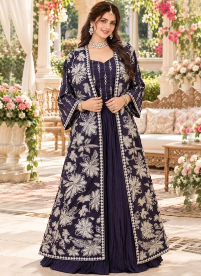 Navy Blue Chinon Ceremonial Readymade Lehenga Choli
